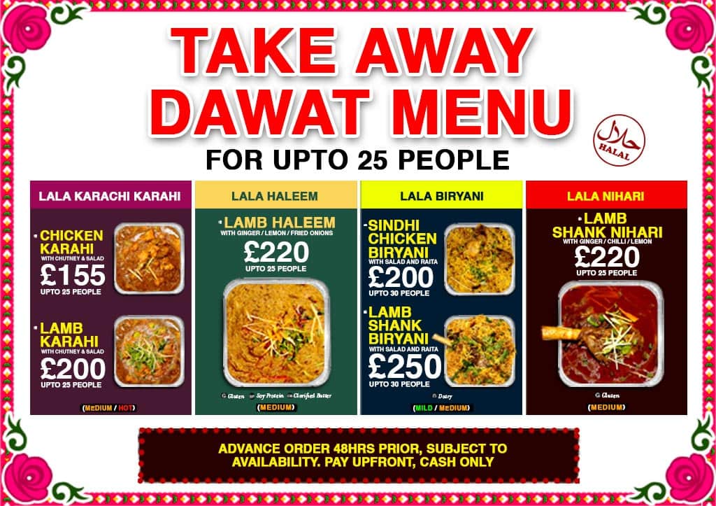 take away menu lala Peshawari